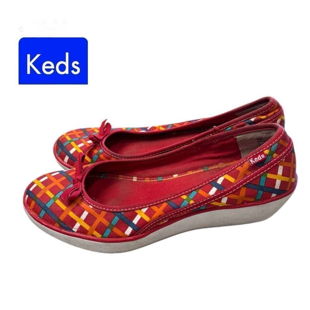 Keds Women's Multicolored Red Canvas Bow Wedge Flats 8